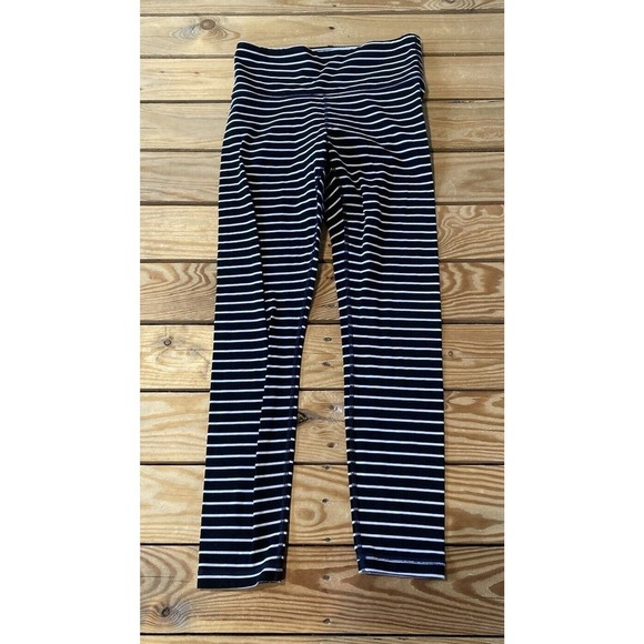Athleta Elation High Rise Striped Leggings Size Small Women’s Black White - Picture 1 of 9